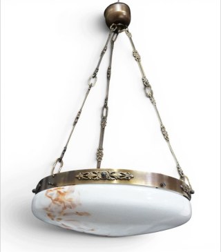 H-P PIĘKNA LAMPA AMPLA ZWIS SECESJA MARMURKOWY KLOSZ