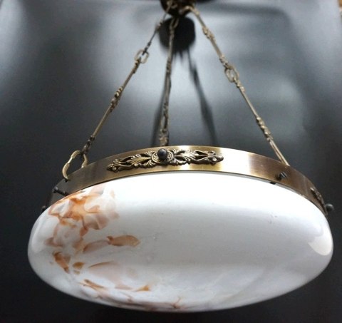 H-P PIĘKNA LAMPA AMPLA ZWIS SECESJA MARMURKOWY KLOSZ