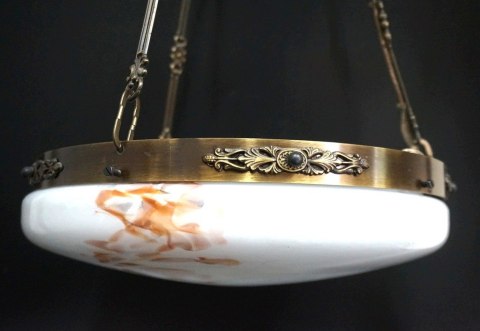H-P PIĘKNA LAMPA AMPLA ZWIS SECESJA MARMURKOWY KLOSZ