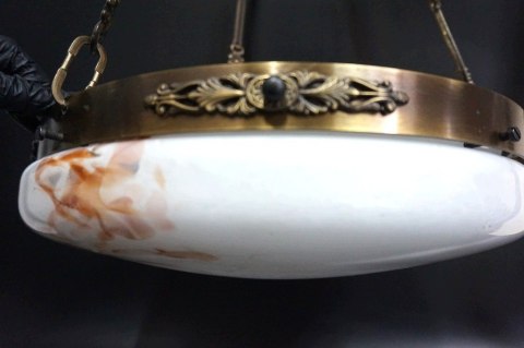 H-P PIĘKNA LAMPA AMPLA ZWIS SECESJA MARMURKOWY KLOSZ