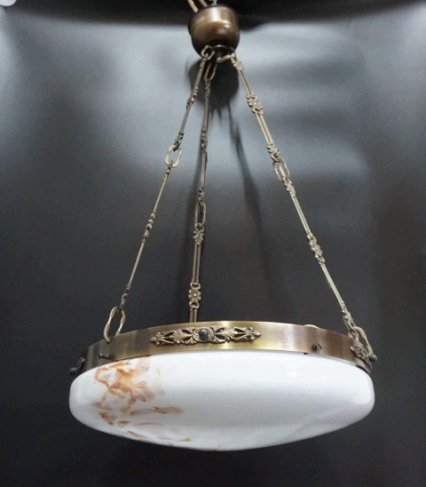 H-P PIĘKNA LAMPA AMPLA ZWIS SECESJA MARMURKOWY KLOSZ