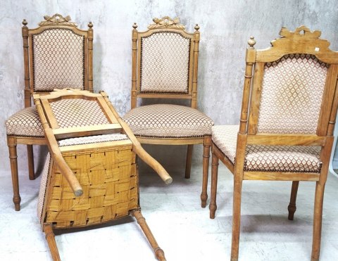 H-P KOMPLET 4 KRZESEŁ RZEŹBIONYCH W STYLU LUDWIKA XVI KLASYCZNA ELEGANCJA