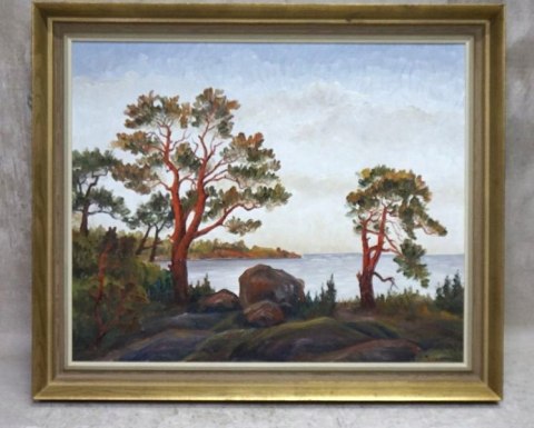 H-P NADMORSKI PEJZAŻ OLEJ NA DESCE 73cm x 60cm