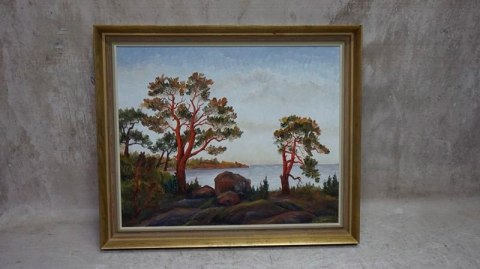 H-P NADMORSKI PEJZAŻ OLEJ NA DESCE 73cm x 60cm