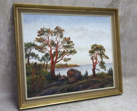 H-P NADMORSKI PEJZAŻ OLEJ NA DESCE 73cm x 60cm
