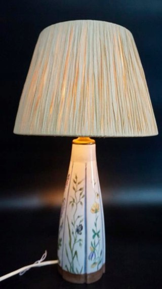 H-P PRZEPIĘKNA MALOWANA LAMPA PORCELANOWA Z ORGANICZNYM ABAŻUREM KPM