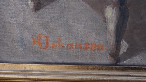 H-p KWIATY W WAZONIE OBRAZ H. Johansen W ZŁOCONEJ RAMIE /s
