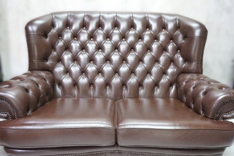 H-P KANAPA CHESTERFIELD BRĄZ SKÓRA NATURALNA