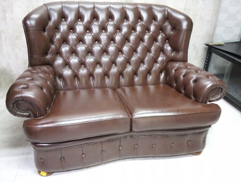 H-P KANAPA CHESTERFIELD BRĄZ SKÓRA NATURALNA
