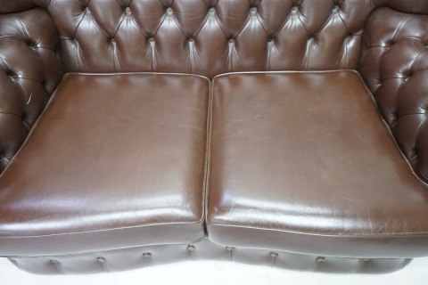 H-P KANAPA CHESTERFIELD BRĄZ SKÓRA NATURALNA