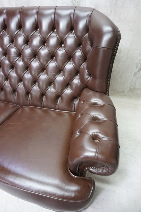 H-P KANAPA CHESTERFIELD BRĄZ SKÓRA NATURALNA