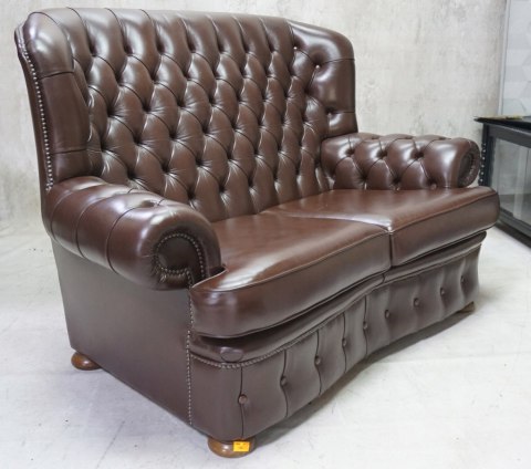 H-P KANAPA CHESTERFIELD BRĄZ SKÓRA NATURALNA