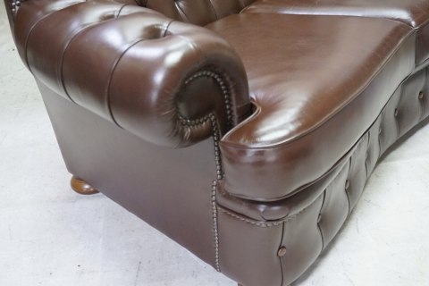 H-P KANAPA CHESTERFIELD BRĄZ SKÓRA NATURALNA