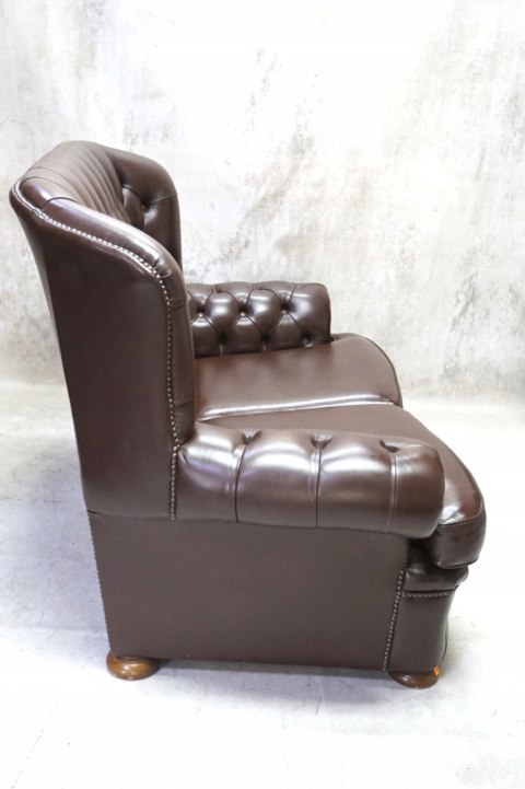 H-P KANAPA CHESTERFIELD BRĄZ SKÓRA NATURALNA
