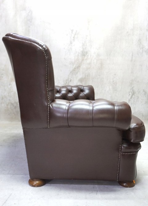 H-P KANAPA CHESTERFIELD BRĄZ SKÓRA NATURALNA