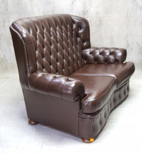 H-P KANAPA CHESTERFIELD BRĄZ SKÓRA NATURALNA