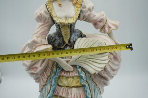 H-P DUŻA FIGURA DAMA z WACHLARZEM WŁOSKA CERAMIKA a'la CAPODIMONTE 57cm