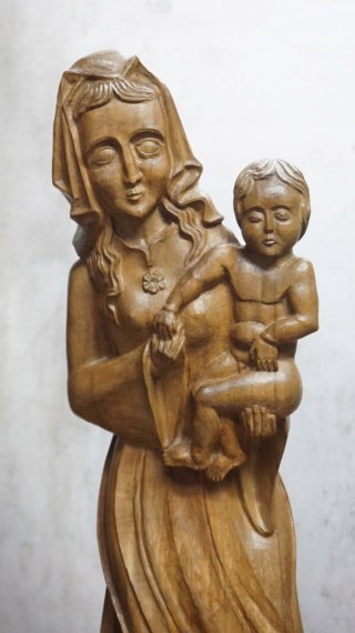 H-P PIĘKNA WYSOKA RZEŹBA FIGURA MATKI BOSKIEJ z DZIECIĄTKIEM 84cm 1965