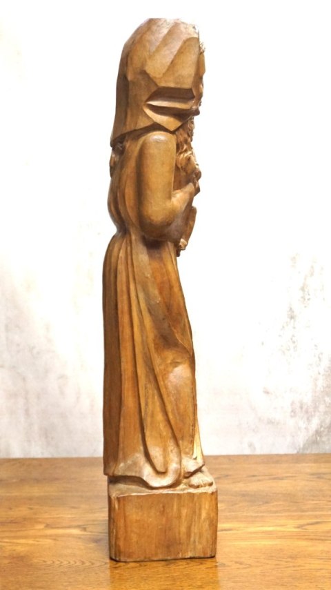 H-P PIĘKNA WYSOKA RZEŹBA FIGURA MATKI BOSKIEJ z DZIECIĄTKIEM 84cm 1965