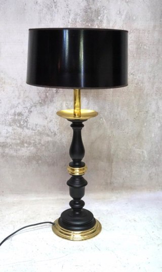 H-P STYLOWA LAMPA STOŁOWA VINTAGE DREWNO MOSIĄDZ CZARNA