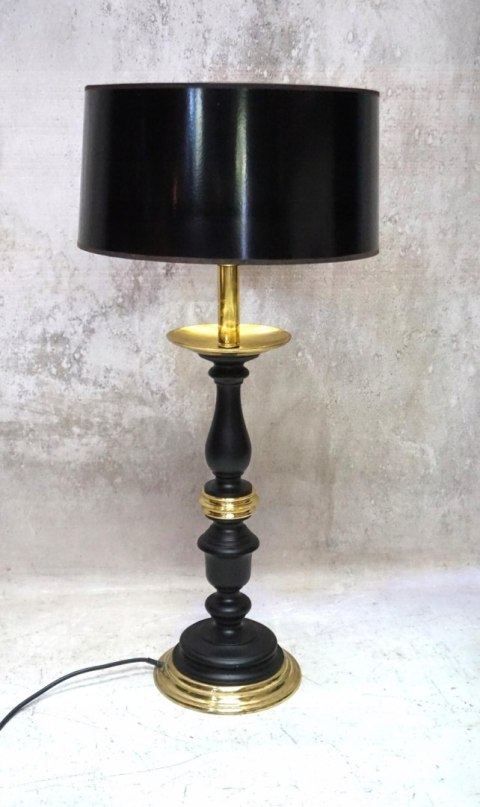 H-P STYLOWA LAMPA STOŁOWA VINTAGE DREWNO MOSIĄDZ CZARNA