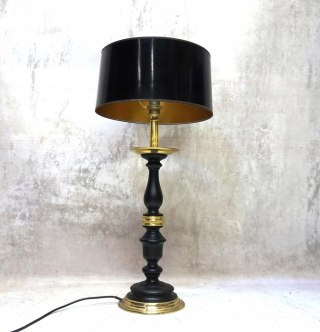 H-P STYLOWA LAMPA STOŁOWA VINTAGE DREWNO MOSIĄDZ CZARNA