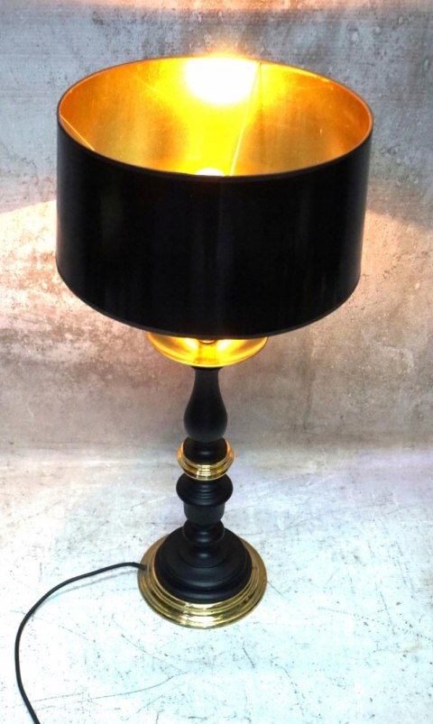 H-P STYLOWA LAMPA STOŁOWA VINTAGE DREWNO MOSIĄDZ CZARNA