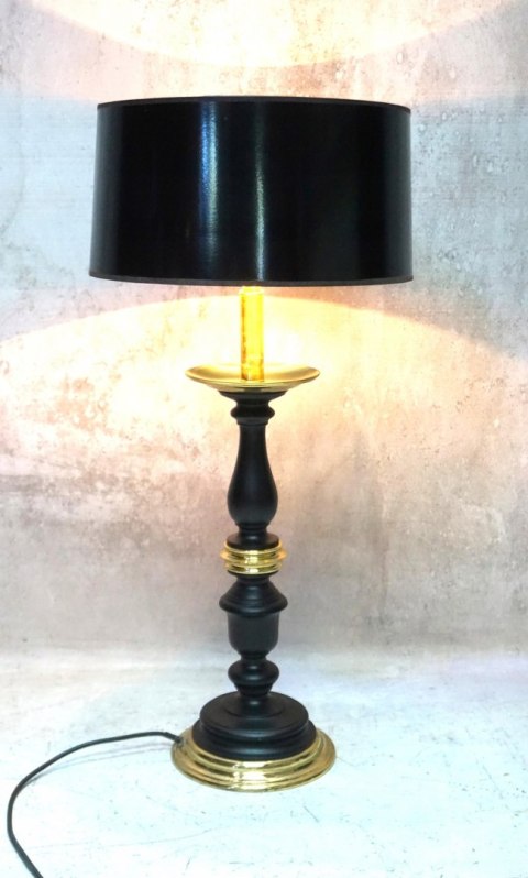 H-P STYLOWA LAMPA STOŁOWA VINTAGE DREWNO MOSIĄDZ CZARNA